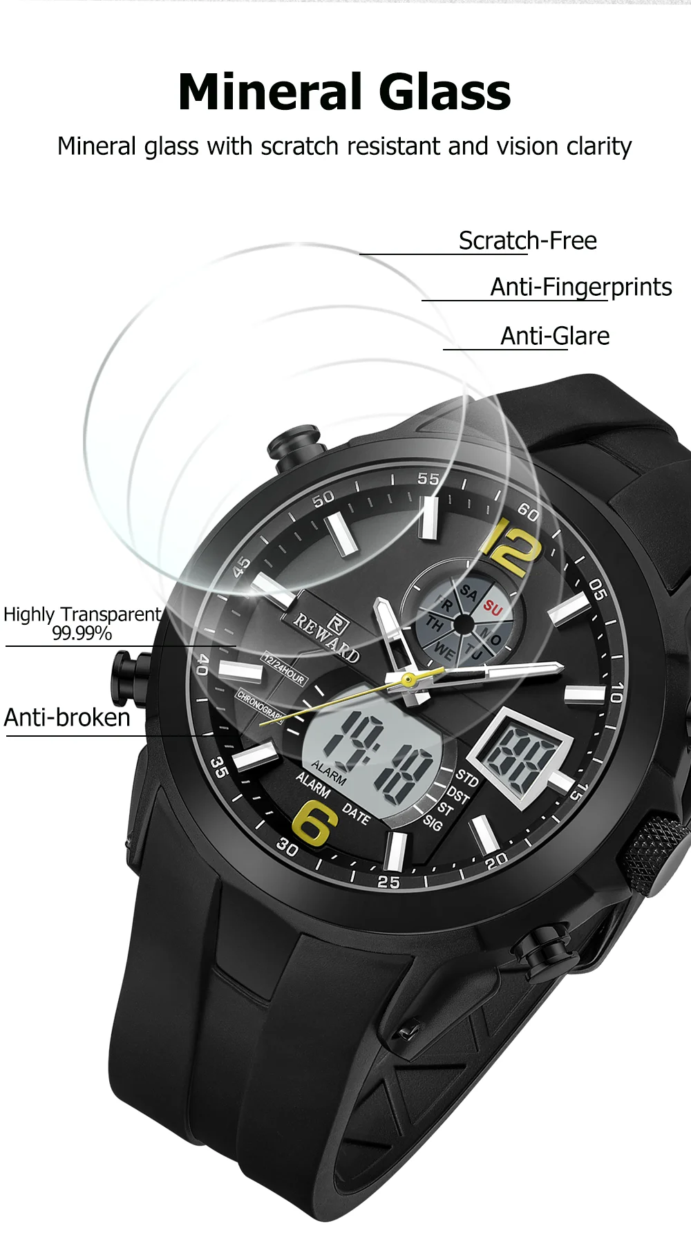 REWARD RD53254M Men Multifunctional Night Light Electronic Watch