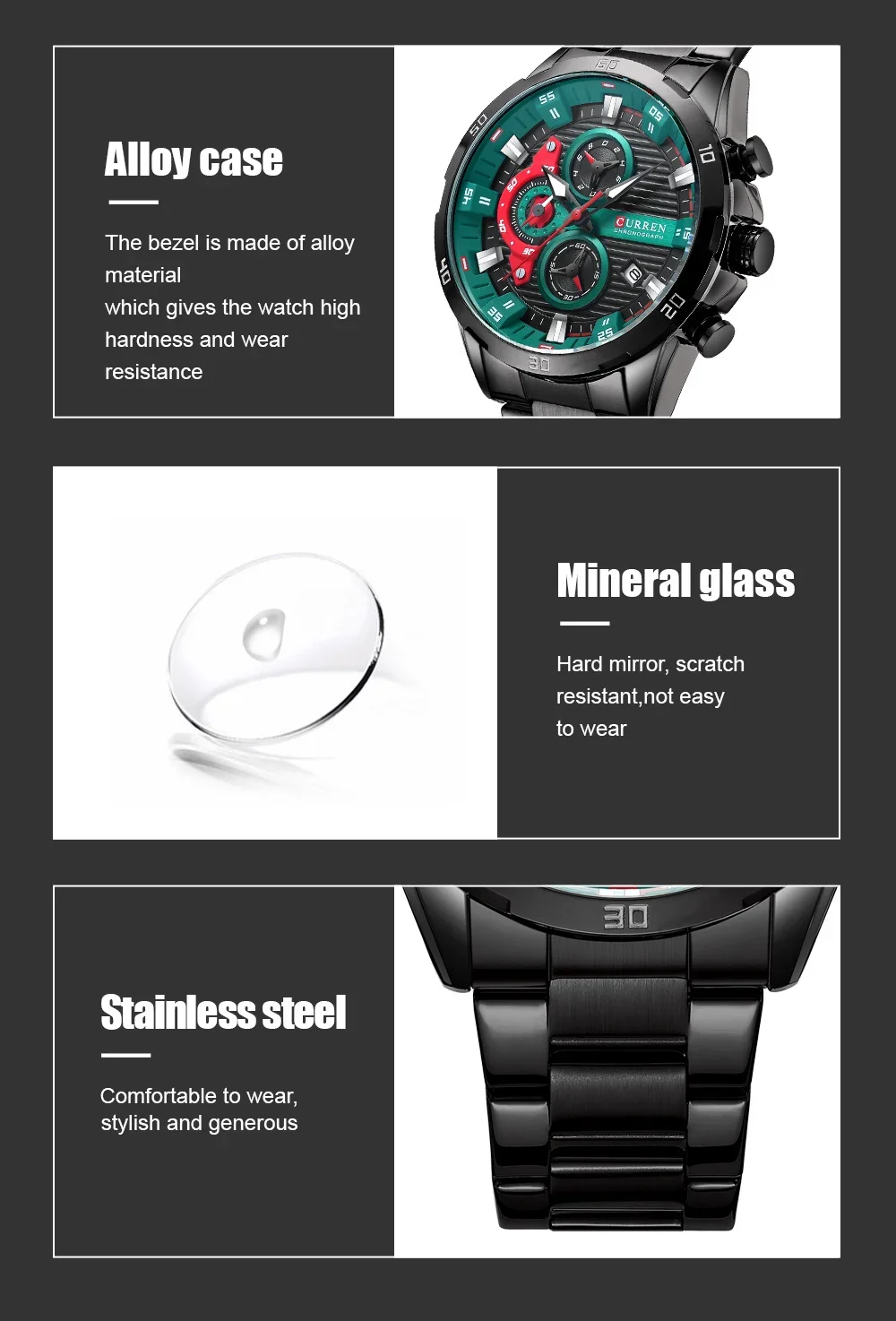 CURREN 8402 Factory Direct Multifunction Chronograph Waterproof Watch Dropshipping