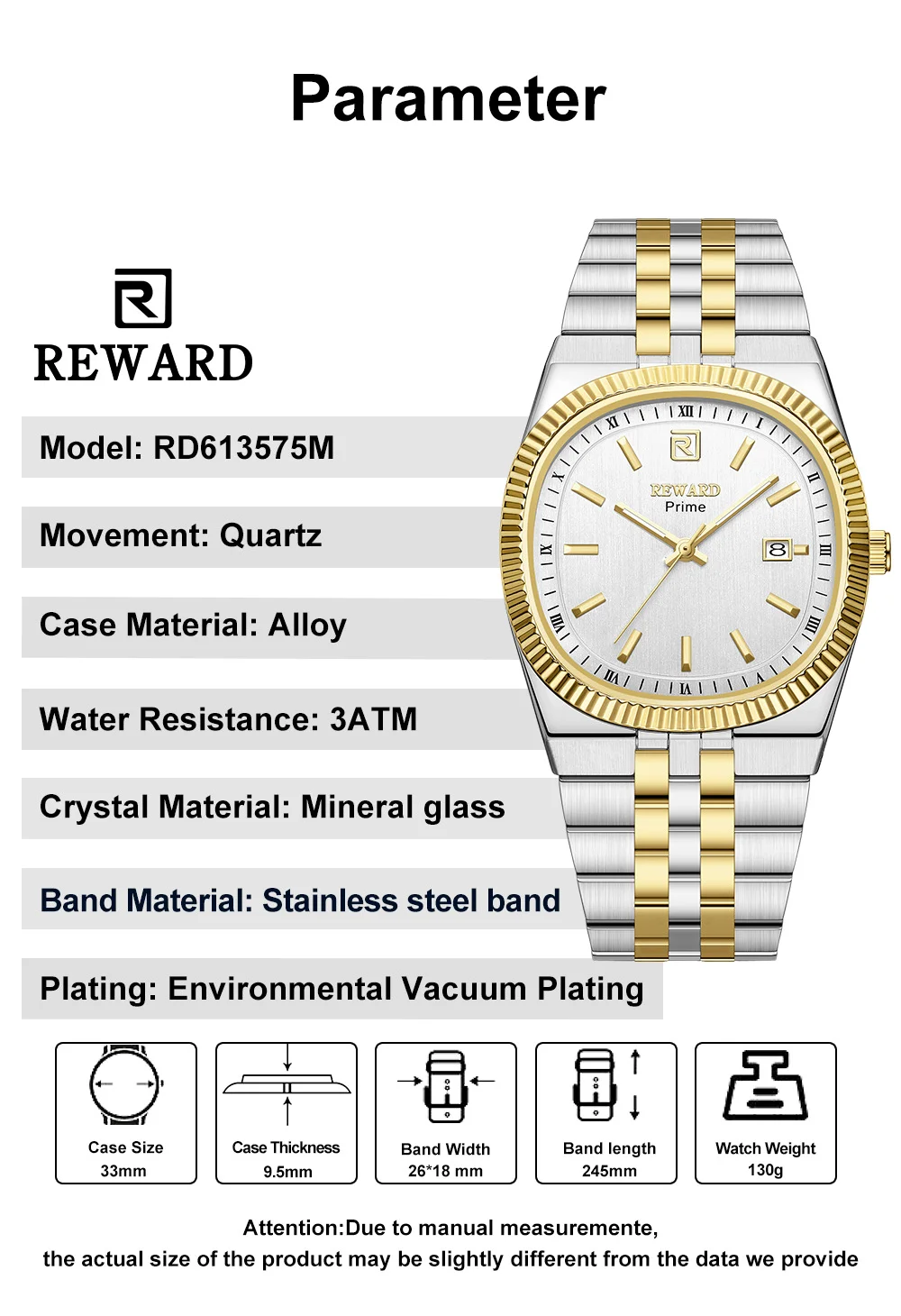 REWARD Prime RD613575M Casual Square Quartz Watches for Men