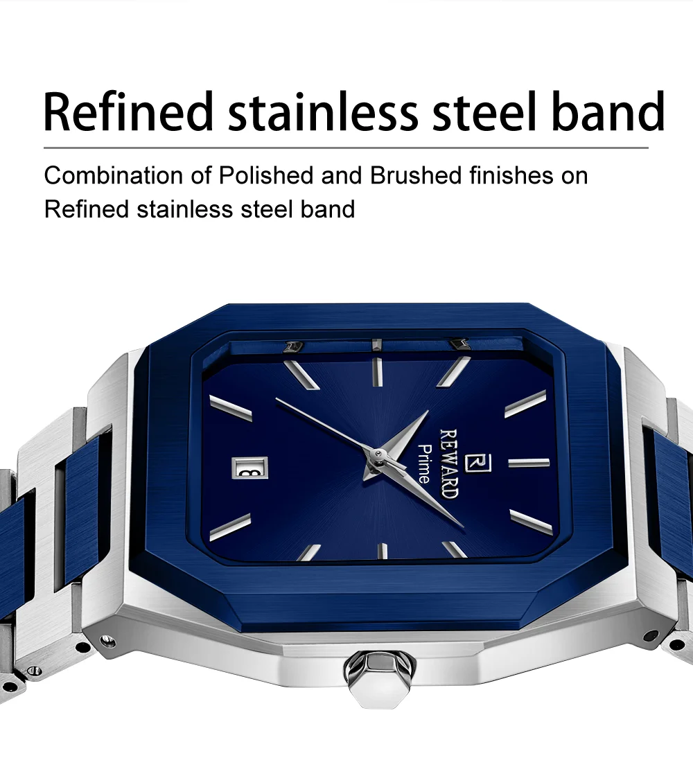 REWARD Men's RD613151M Ultra-Thin Square Quartz Watch 30M Water Resistant