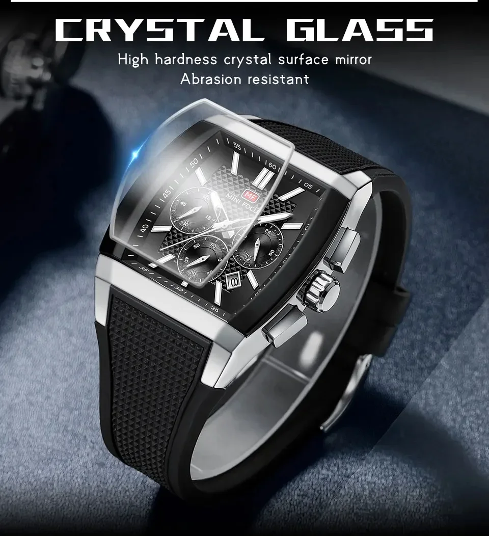 MINI FOCUS MF0628G Men Silicone Strap Luminous Sports Quartz Watch