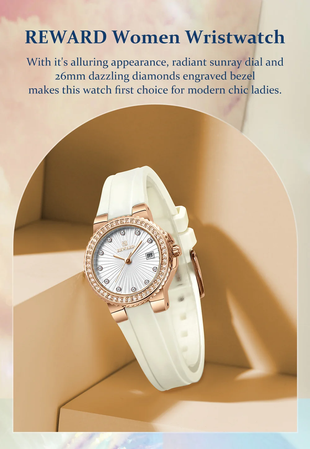 REWARD RD231780L Women Fashion 30 Meters Waterproof Diamond Quartz Watch