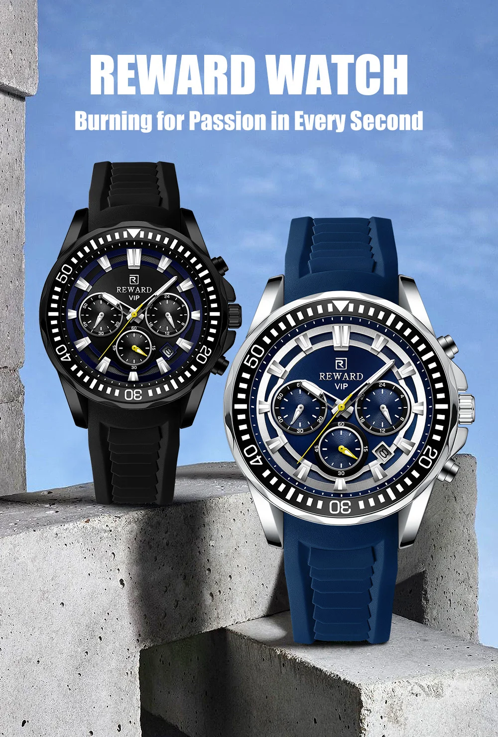 REWARD VIP Supplier Online sales 3-Subdial Men's RD832258M Watch