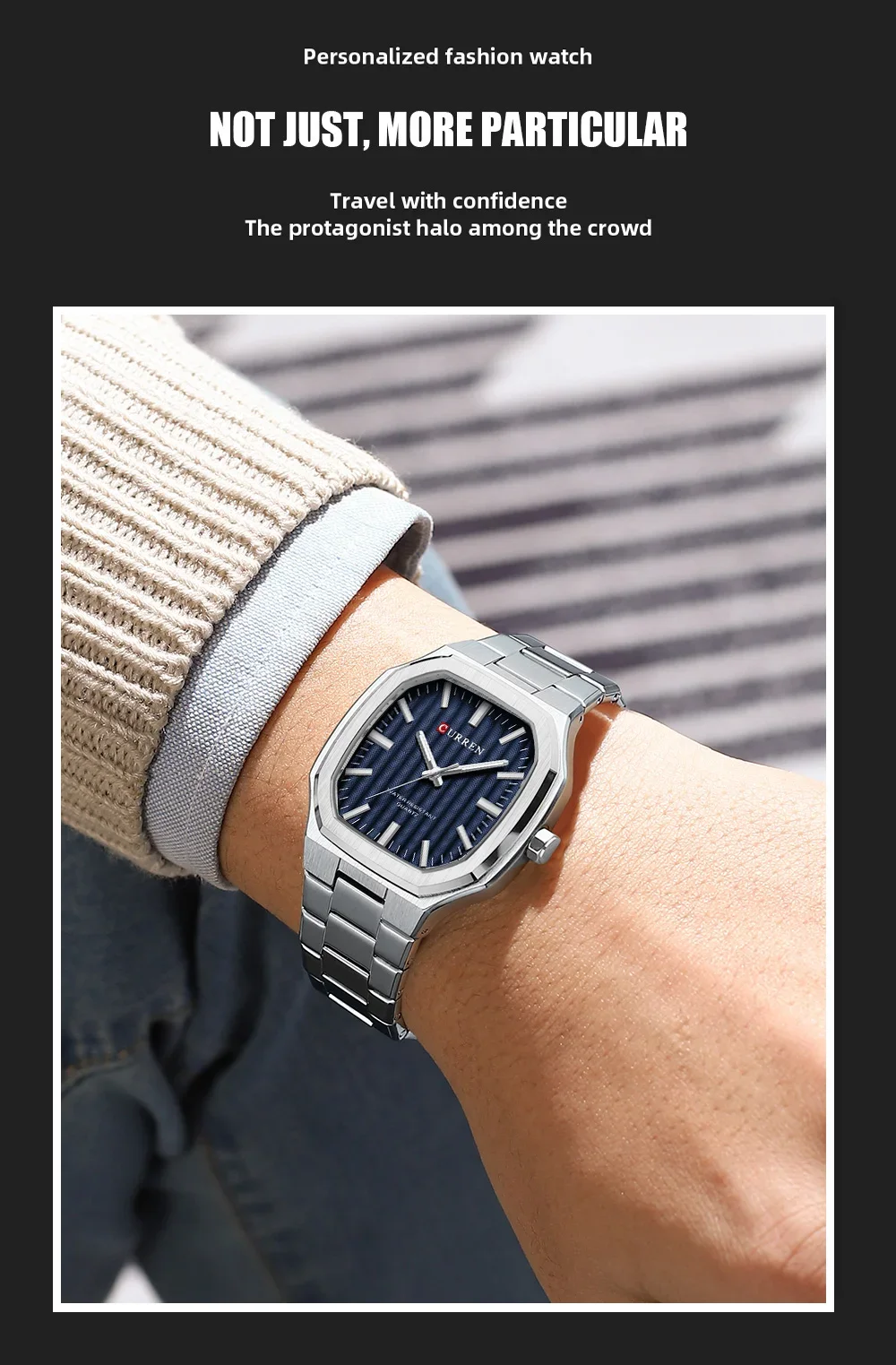 CURREN 8458 Men's Square Steel Band Quartz Watch Supplier