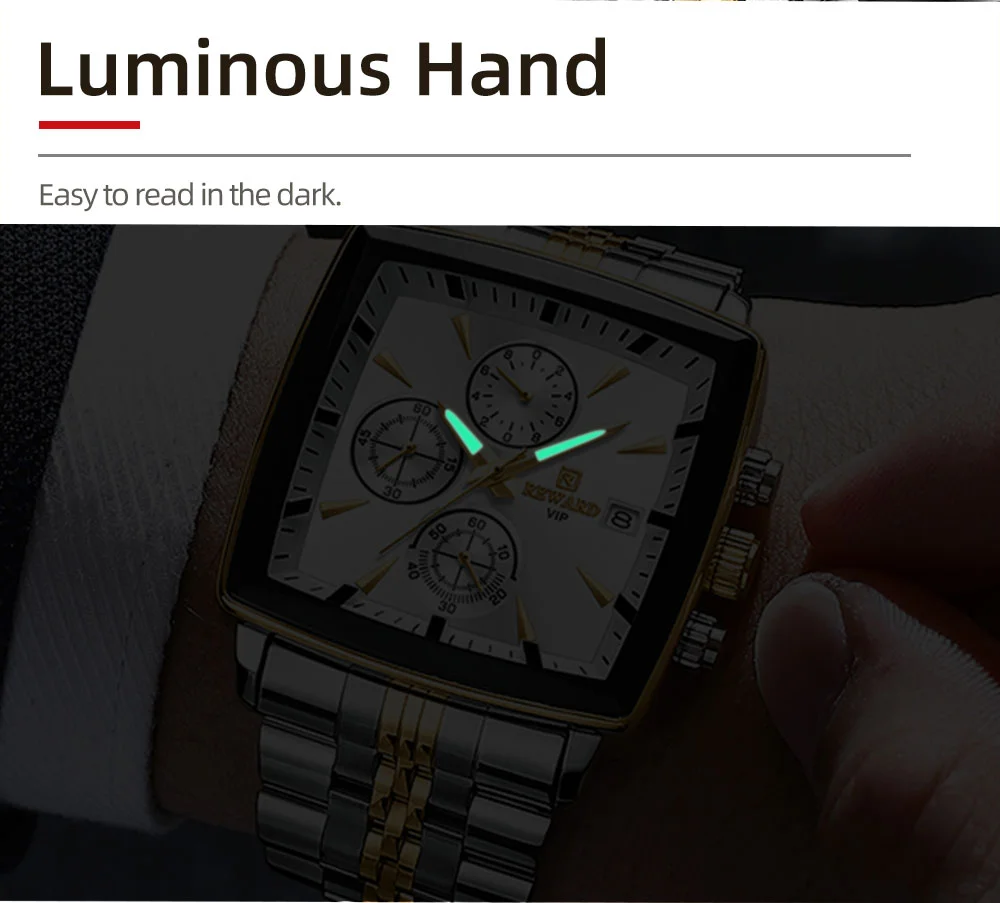 REWARD VIP RD81100M Multi-function Square Business Watch for Men