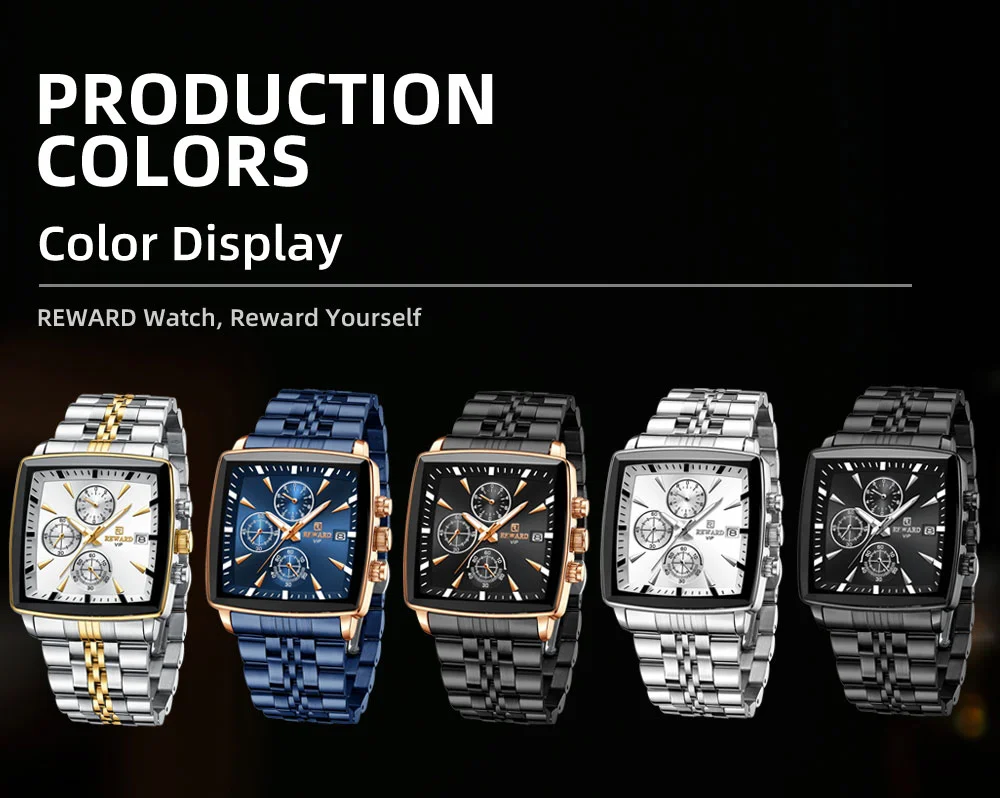 REWARD VIP RD81100M Multi-function Square Business Watch for Men
