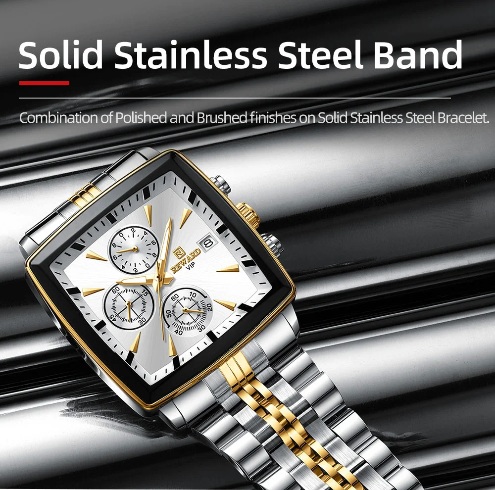 REWARD VIP RD81100M Multi-function Square Business Watch for Men