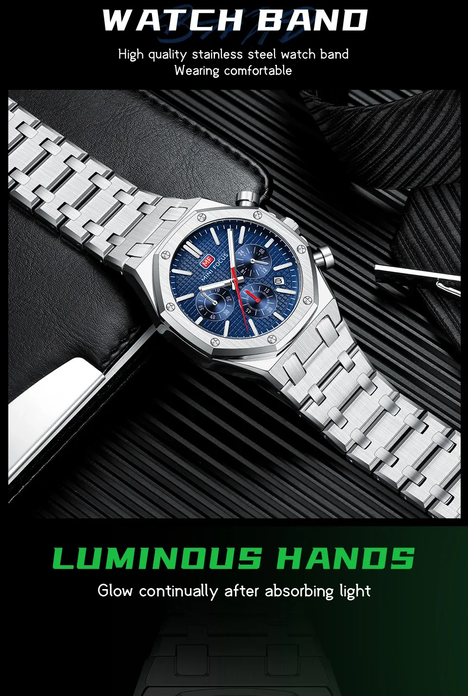 MINI FOCUS MF0609G Wholesale Business Quartz Men's Watch – Ready to Ship Luminous Chronograph Watches