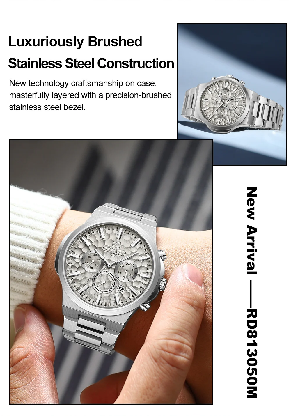 REWARD Men's Honeycomb Chronograph Stainless Steel Watch RD813050M