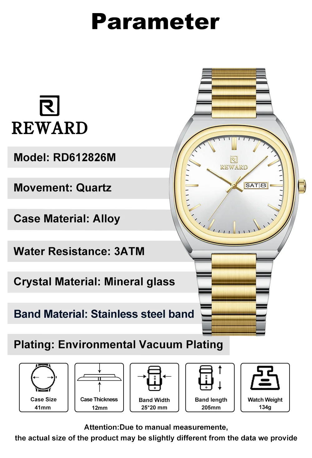 REWARD RD612826M Luxury Luminous Waterproof Men's Watch with Calendar
