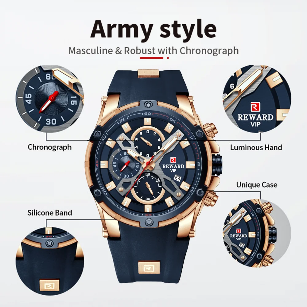 Reward RD83016M alloy case and chronograph pushers