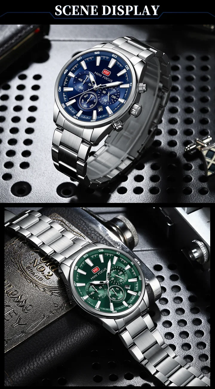 MINI FOCUS MF0634G New Men Calendar Chronograph Quartz Wristwatch