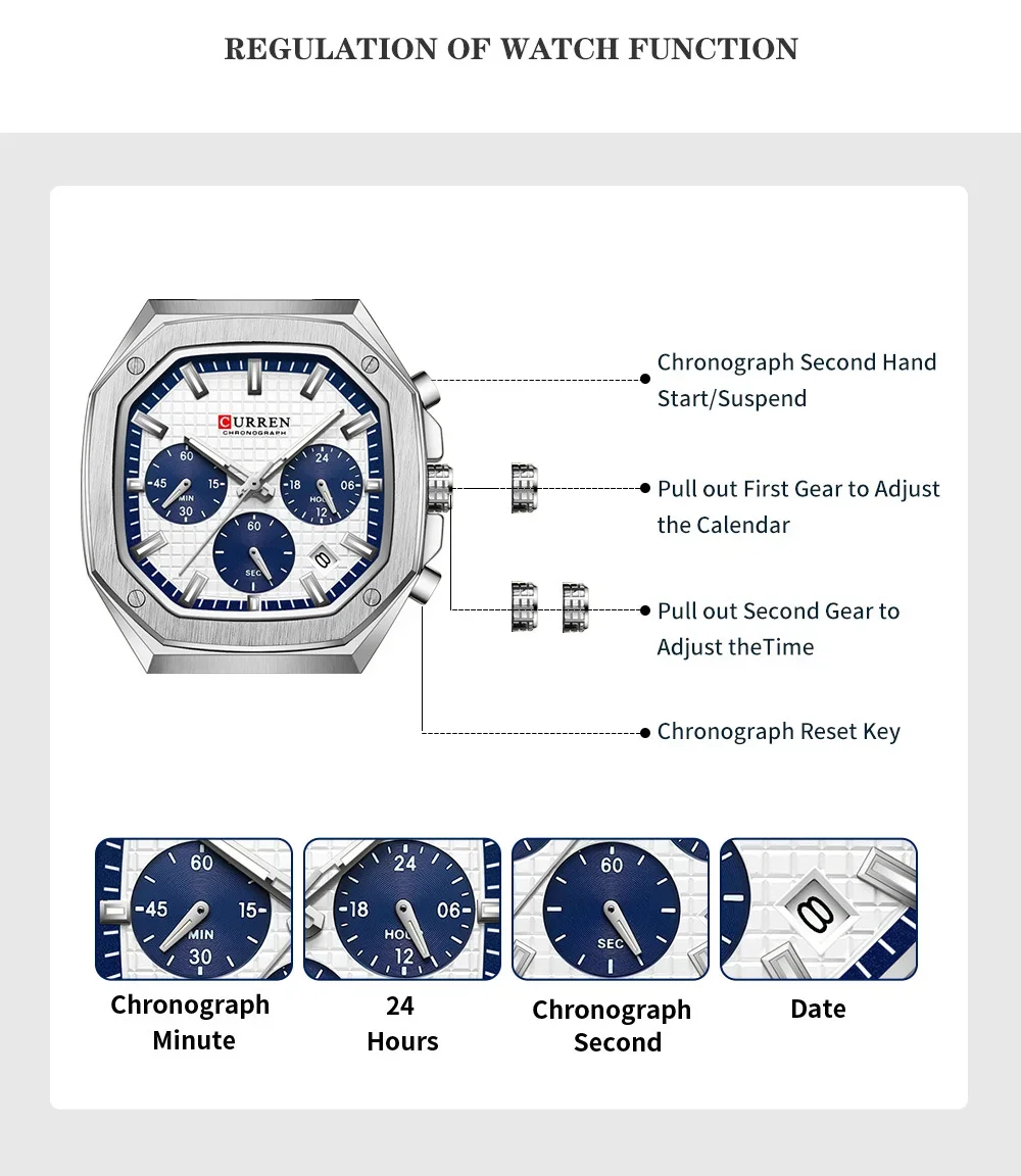 Curren 8459 watch side case and crown