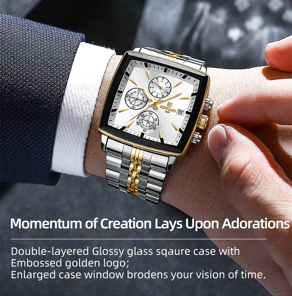 REWARD VIP RD81100M Multi-function Square Business Watch for Men