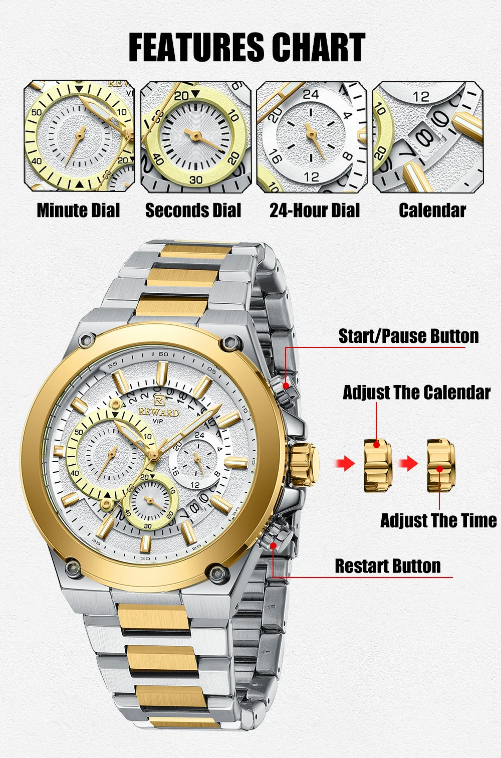 Chronograph dial auto date men's quartz watch