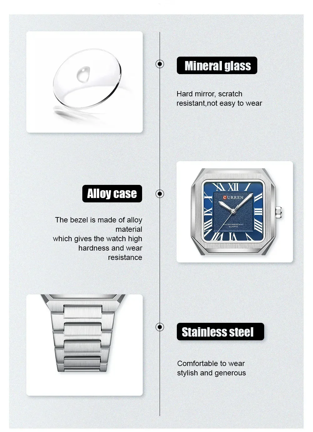 CURREN 8482 Original Mens Square Stainless Steel Watch | Supplier