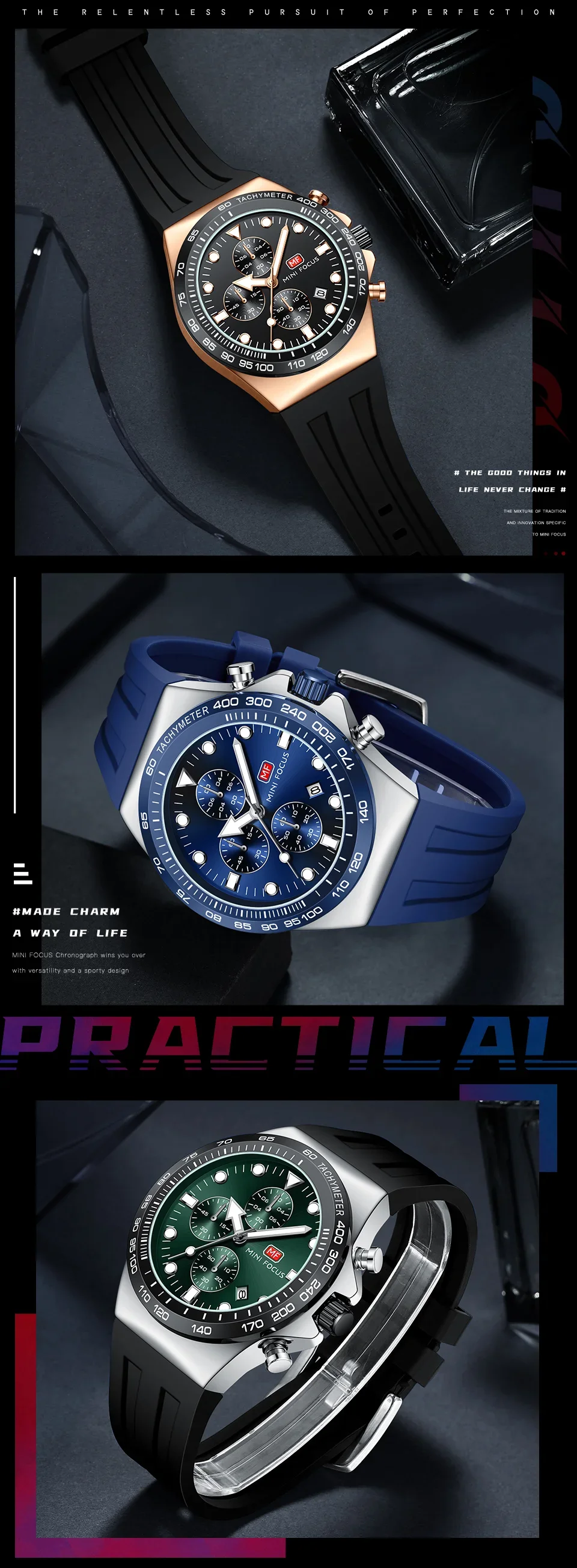MF0488G MINI FOCUS Men's Quartz Sports Watch | Luminous Dial Silicone Strap Wholesale