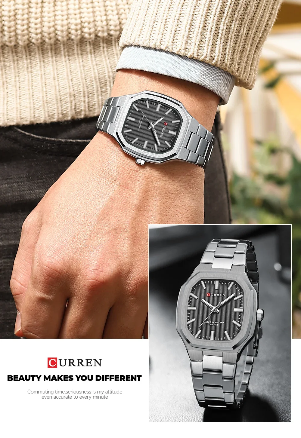 CURREN 8458 Men's Square Steel Band Quartz Watch Supplier