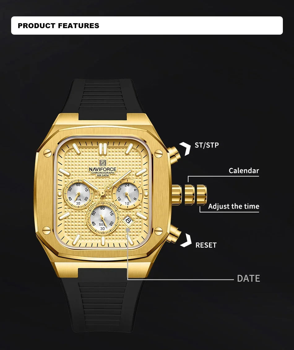Wholesale Naviforce NF8037 3bar Men's Multifunction & Luminous Quartz Watches