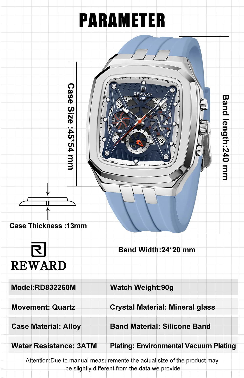 Reward RD832260M Chronograph Quartz Watch Luminous Watches for Men