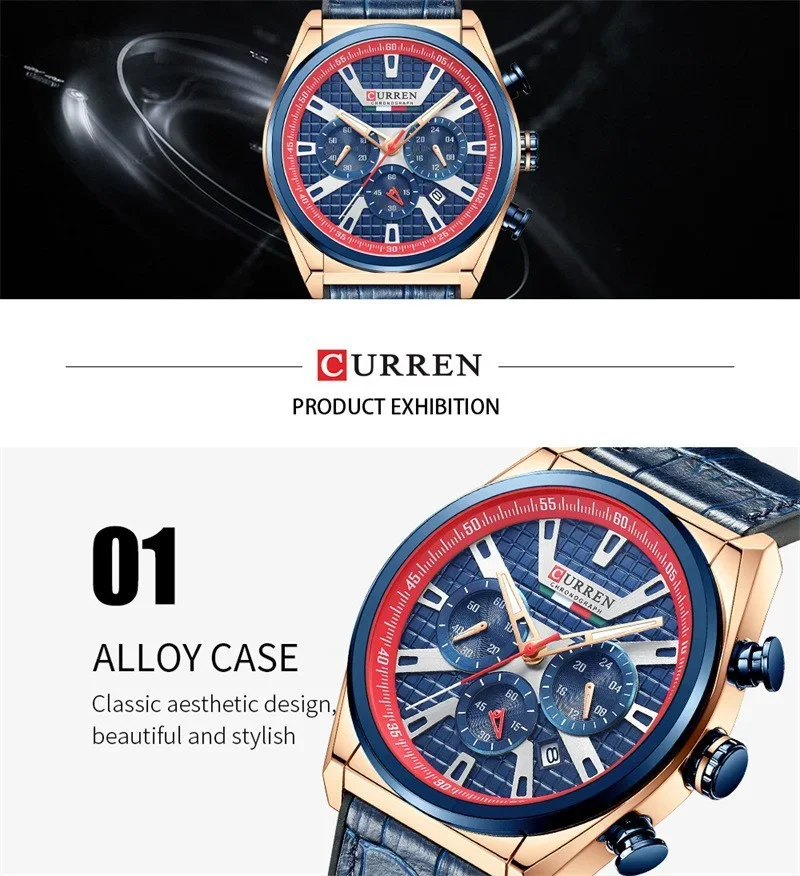 Curren 8291 Original Quartz Waterproof Mens Watch Leather Strap
