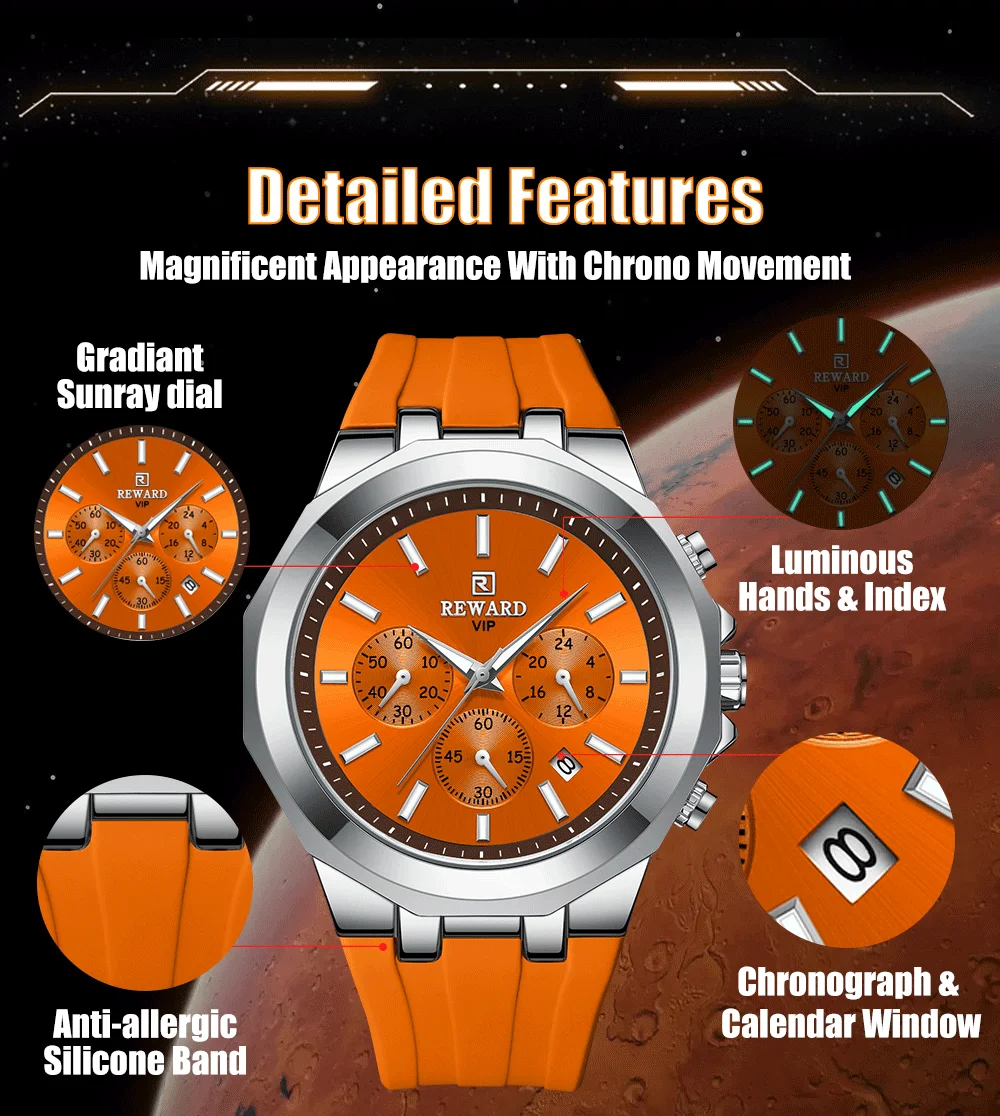 REWARD VIP Watch for Men Custom Luxury Fashion Silicone Sport Watches RD83966M