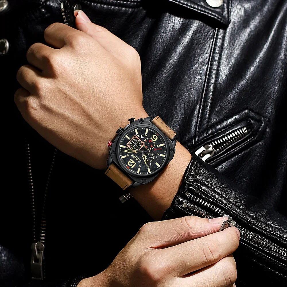 Factory Direct CURREN 8398 Men's Chronograph Leather Watch - Ready to Ship