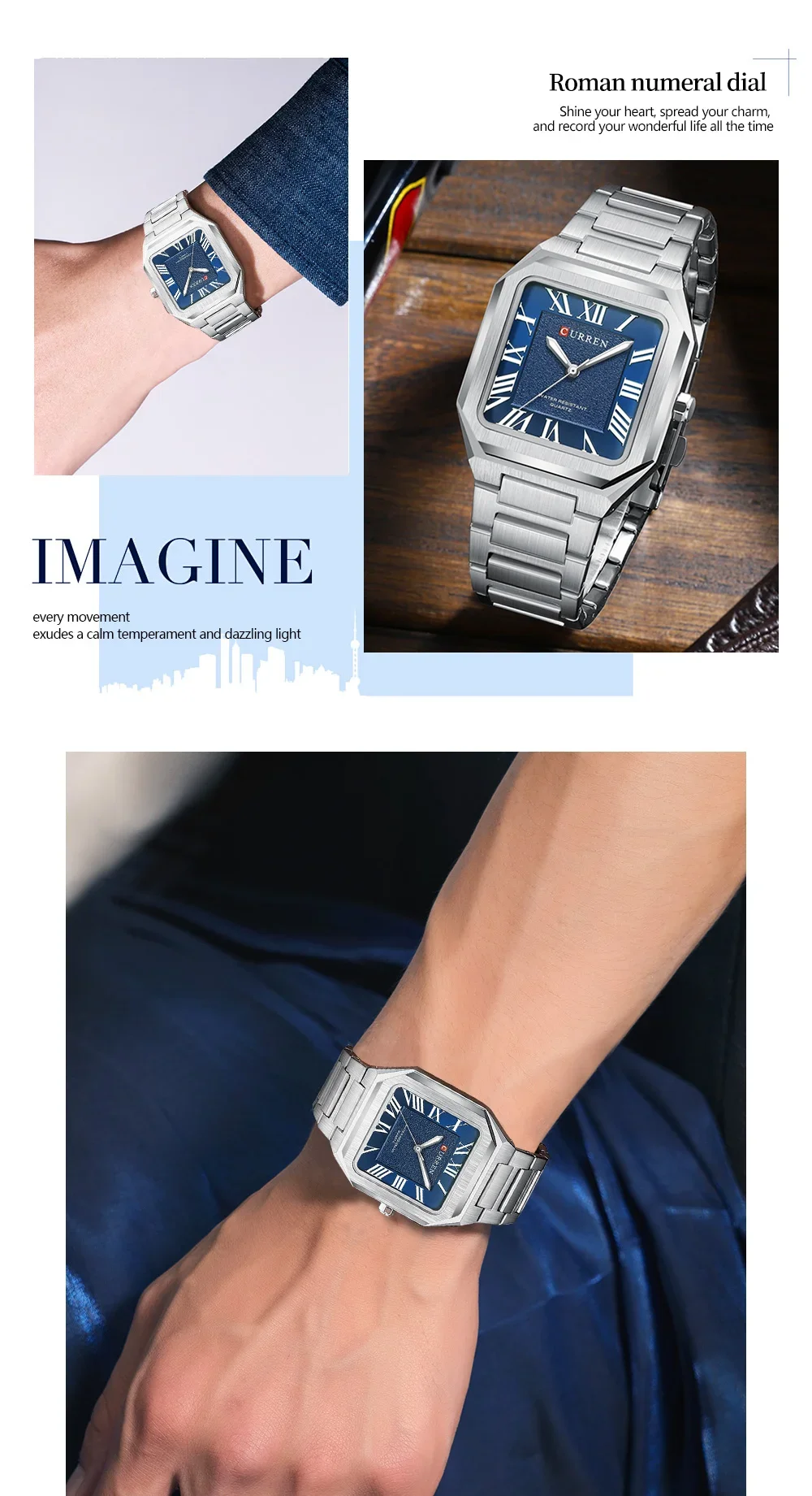 Wholesale CURREN 8482 Men's Luxury Square Watch – Roman Numeral Dial & 30M Waterproof