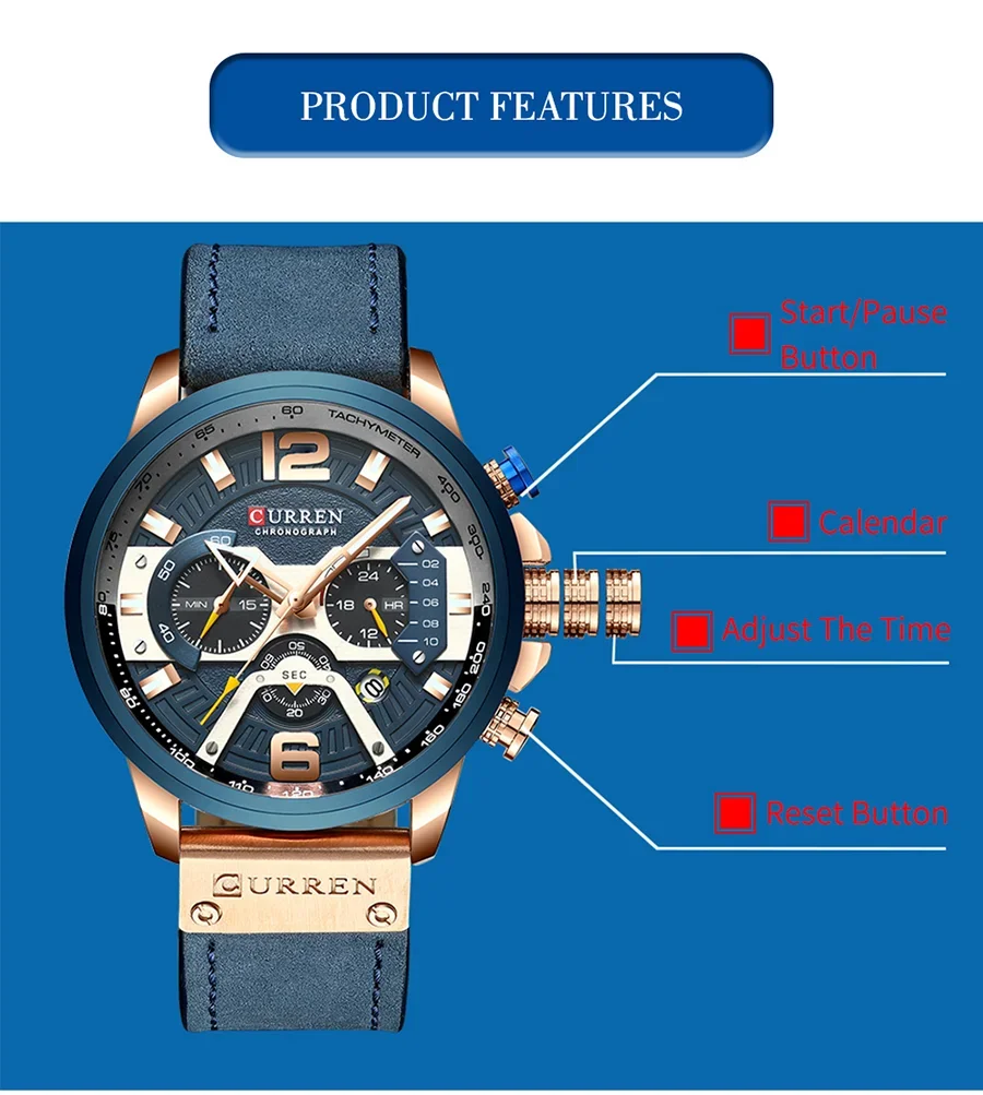 Genuine leather strap of the Curren 8329 watch