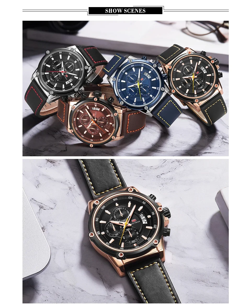 MF0175G MINI FOCUS Men's Fashion Quartz Watch | Leather Strap Date Chronograph Wholesale