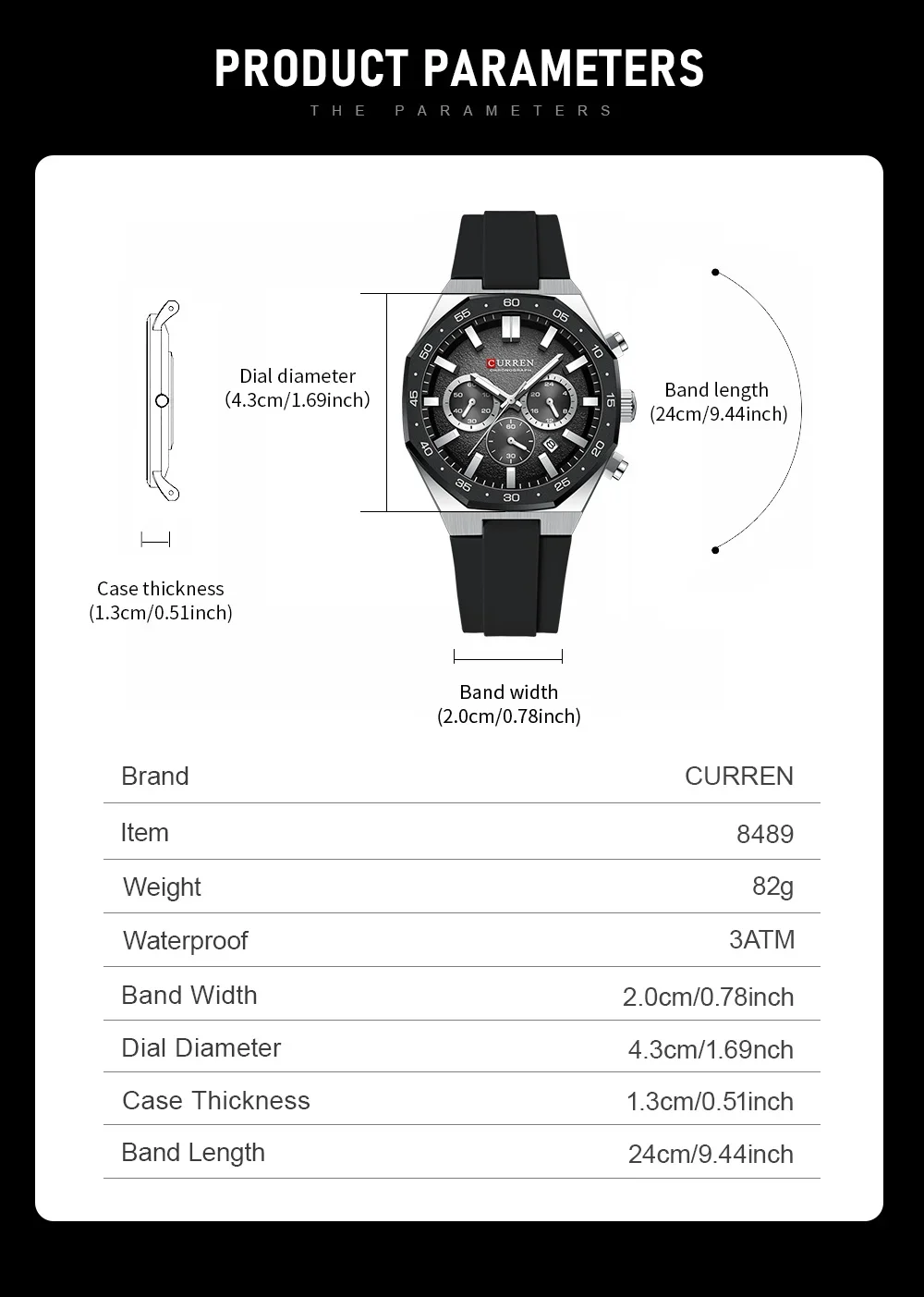 Curren 8489 Alloy Case and Silicone Strap Detail