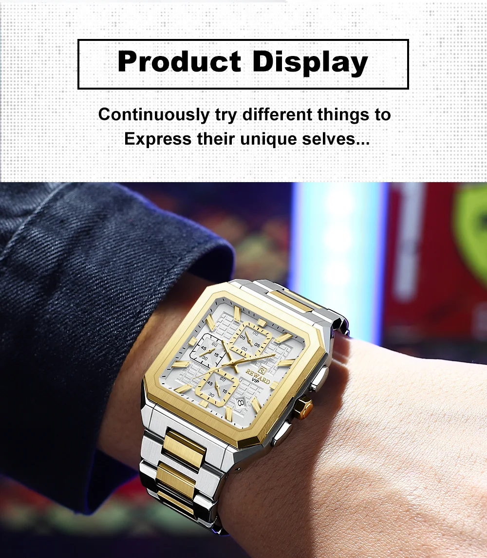 REWARD New Watch for Men High Quality Polishing Double Layered Case Square Chronograph RD813149M