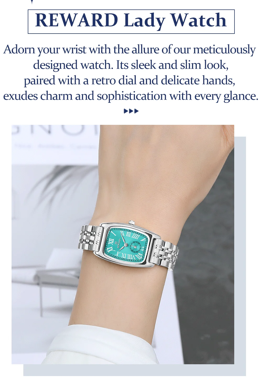REWARD RD211510L Luxury Tonneau Square Case Women Quartz Watch Mineral Glass Steel Bracelet Classic Lady Watch OEM
