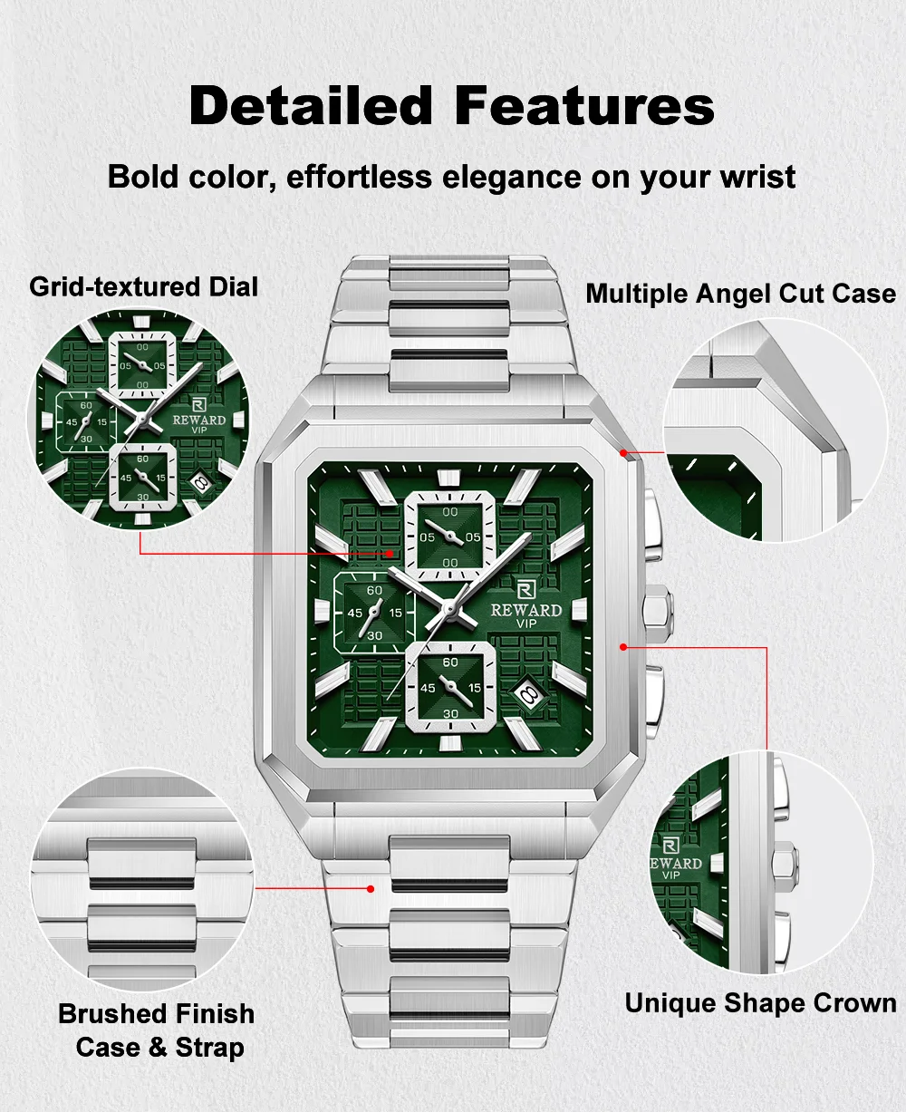 REWARD New Watch for Men High Quality Polishing Double Layered Case Square Chronograph RD813149M