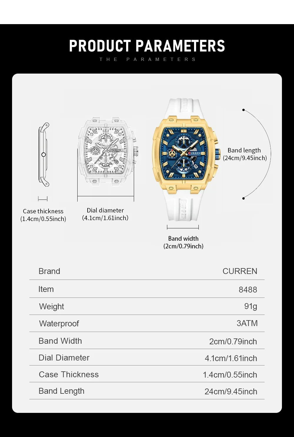 CURREN 8488 Men's Waterproof 3-Subdial Chronograph Watch