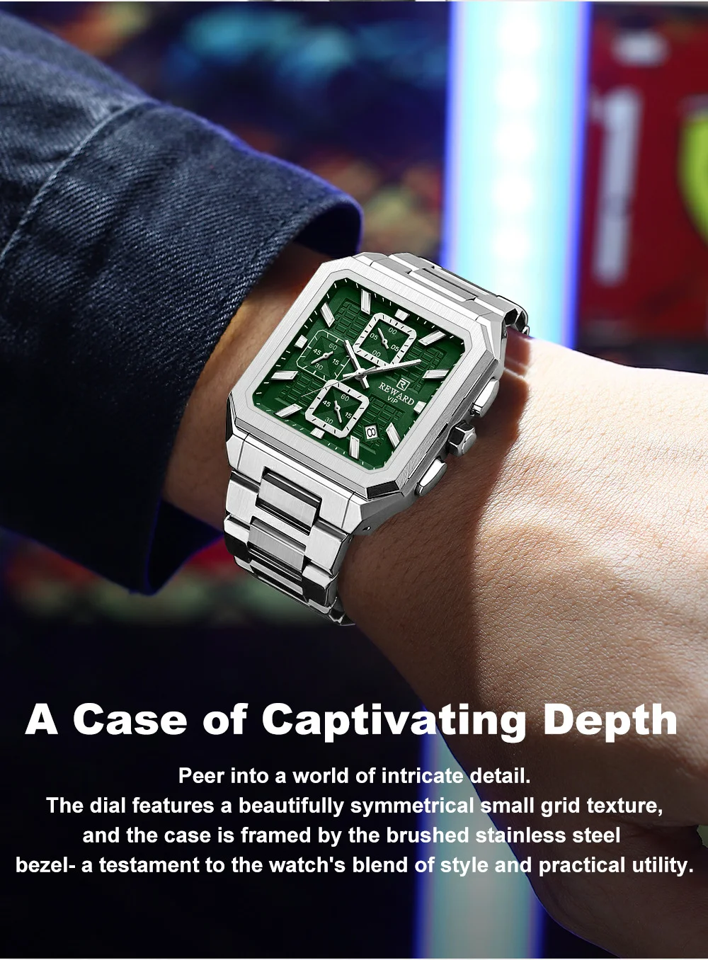 REWARD New Watch for Men High Quality Polishing Double Layered Case Square Chronograph RD813149M