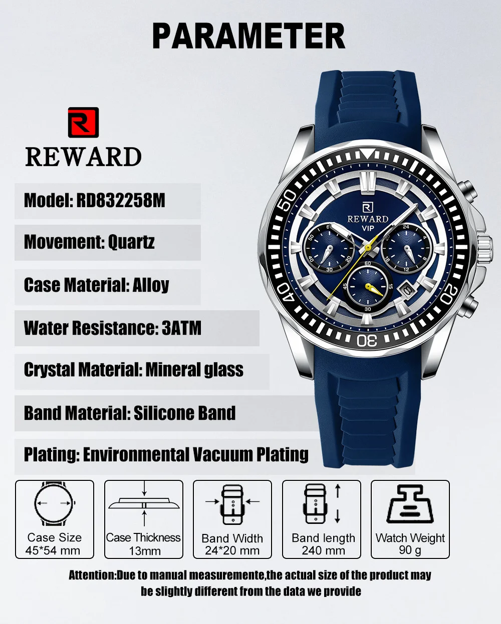 REWARD VIP Supplier Online sales 3-Subdial Men's RD832258M Watch