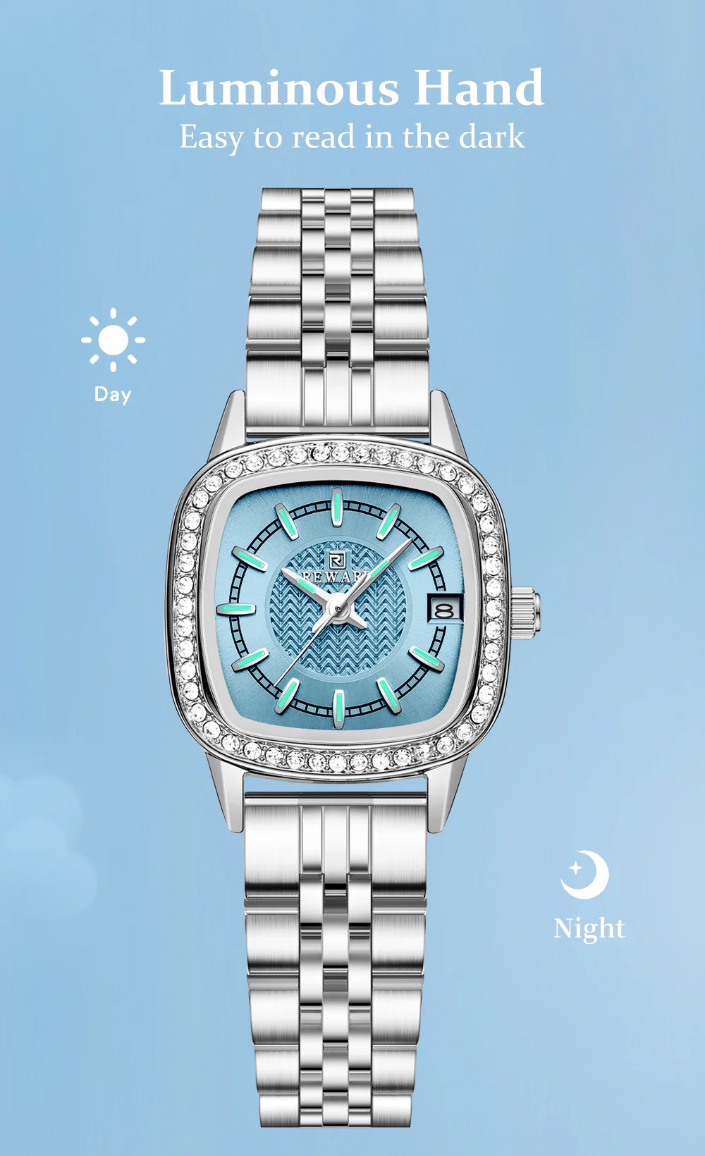 Reward RD212061L Waterproof Square Diamond Lady Bracelet Luxury Dress Watch