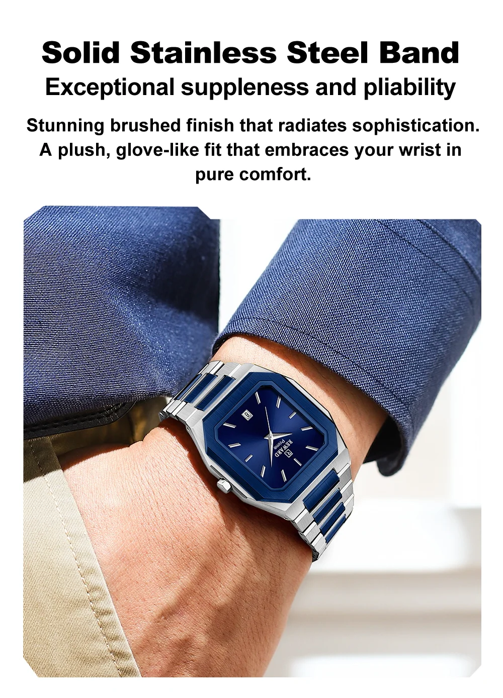 REWARD Men's RD613151M Ultra-Thin Square Quartz Watch 30M Water Resistant