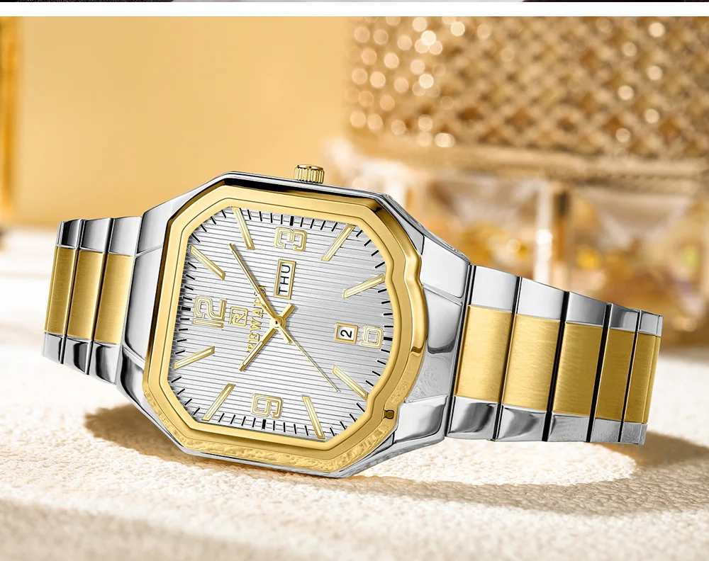 REWARD RD613377M Men's Large Square Waterproof Quartz Steel Watch