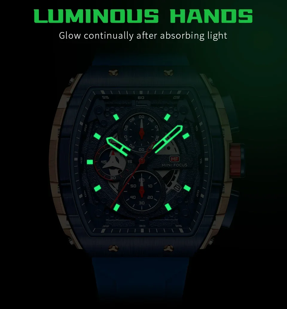 Men wearing luxury chronograph watch with silicone strap