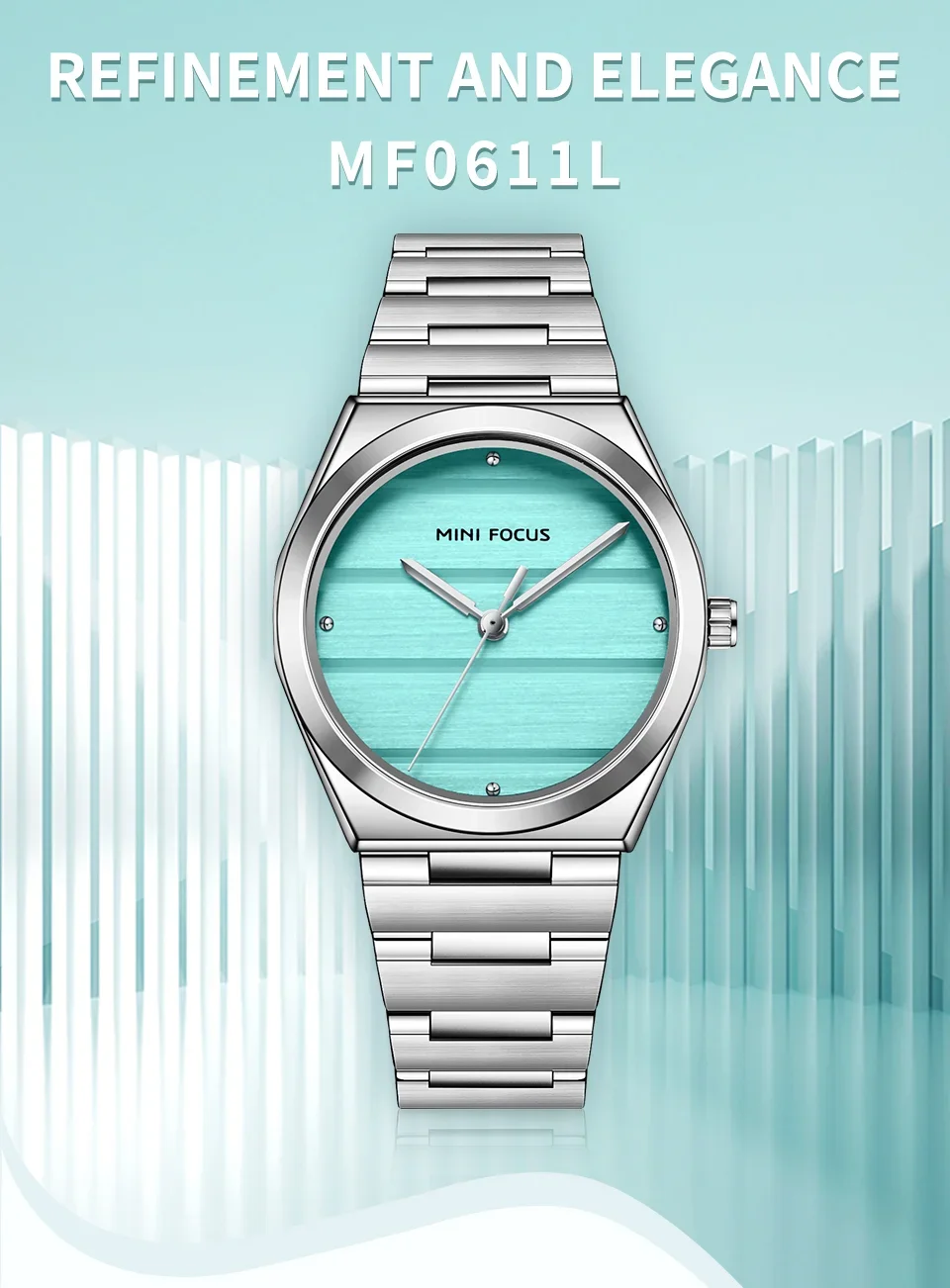 Woman wearing the Mini Focus watch in a business casual setting