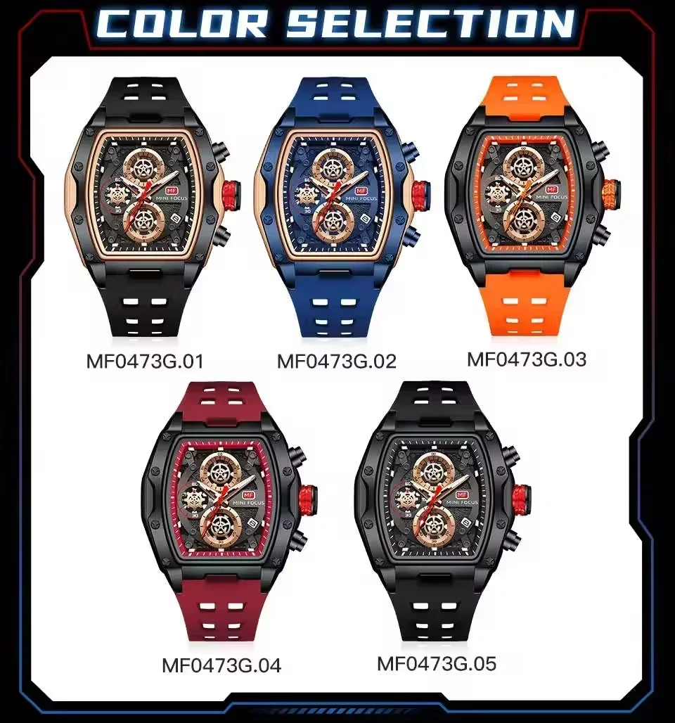 Mini Focus MF0473G wine barrel watch front view
