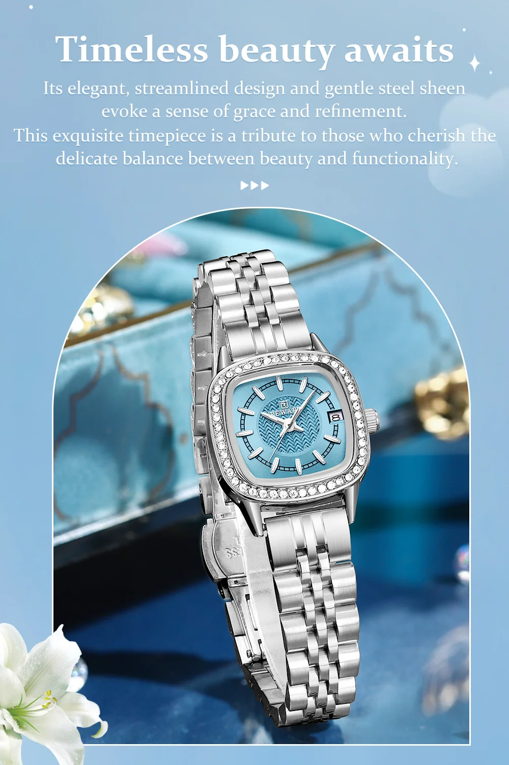 Reward RD212061L Waterproof Square Diamond Lady Bracelet Luxury Dress Watch