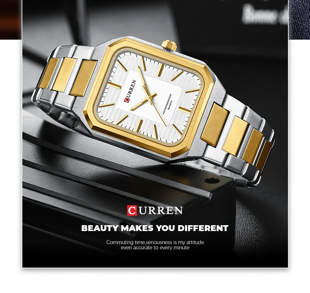 CURREN 8457 Wholesale Square Stainless Steel Quartz Men's Watch
