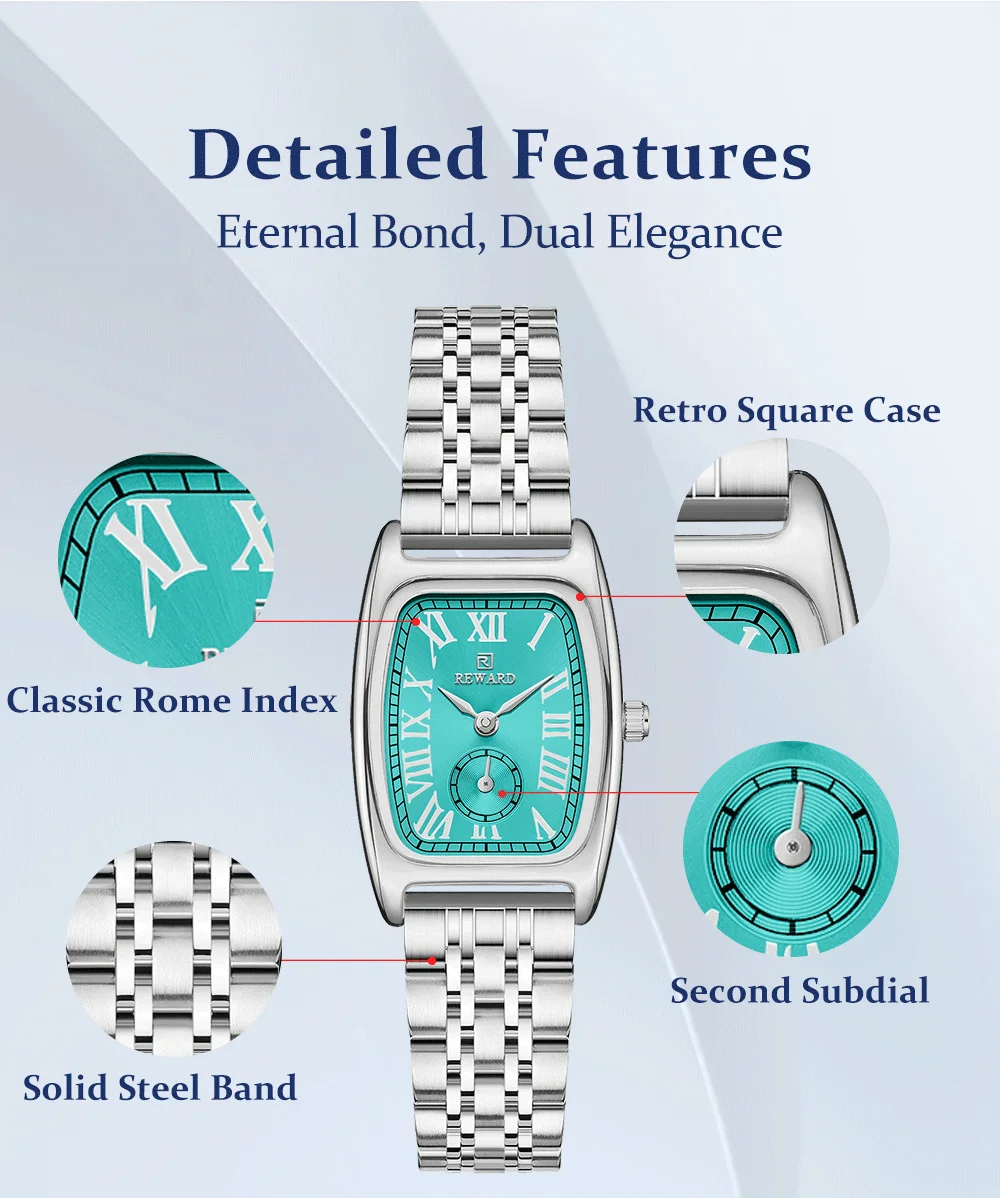 REWARD RD211510L Luxury Tonneau Square Case Women Quartz Watch Mineral Glass Steel Bracelet Classic Lady Watch OEM