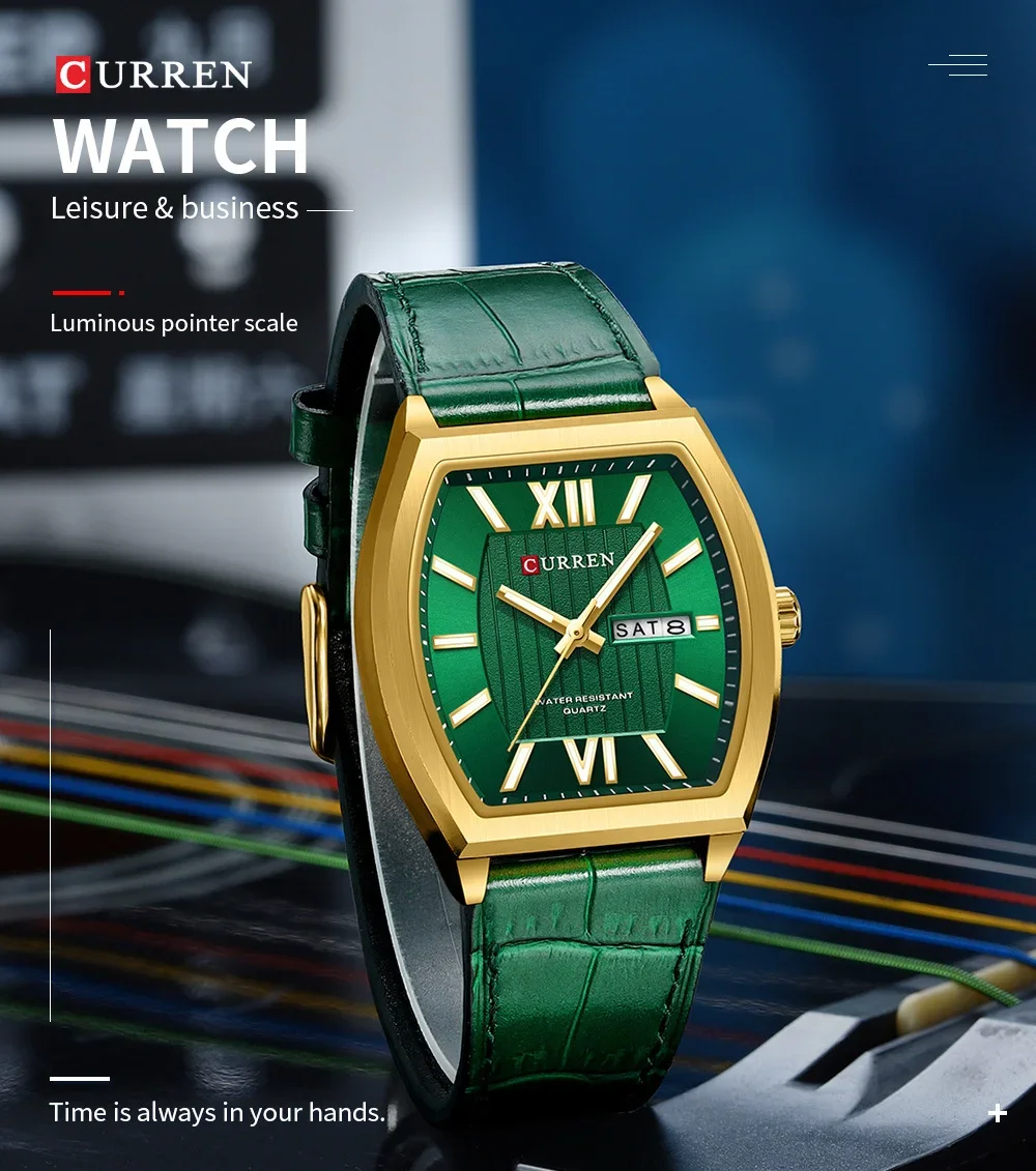 CURREN 8478 Men's Waterproof Watch: Roman Numeral Dial with Day-Date & Luminous 