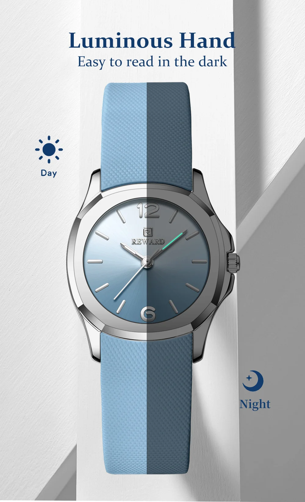 REWARD RD232267L Elegant Women's Silicone Strap Quartz Watch 30M Water Resistant