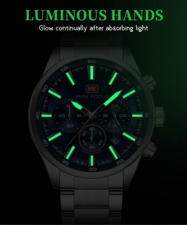 Close-up of the watch dial showing chronograph features