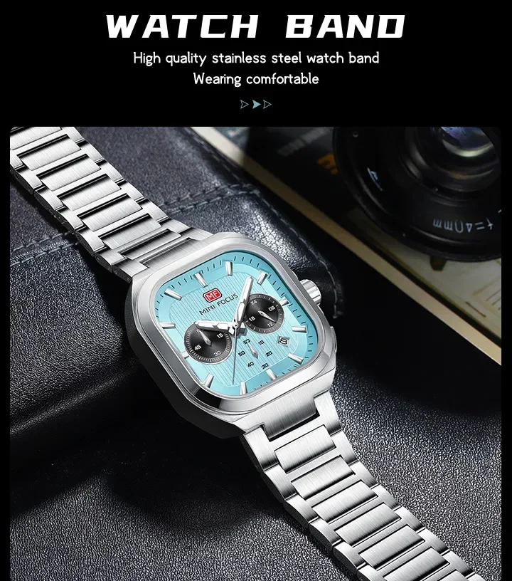 Detail of the stainless steel band on the MF0622G watch